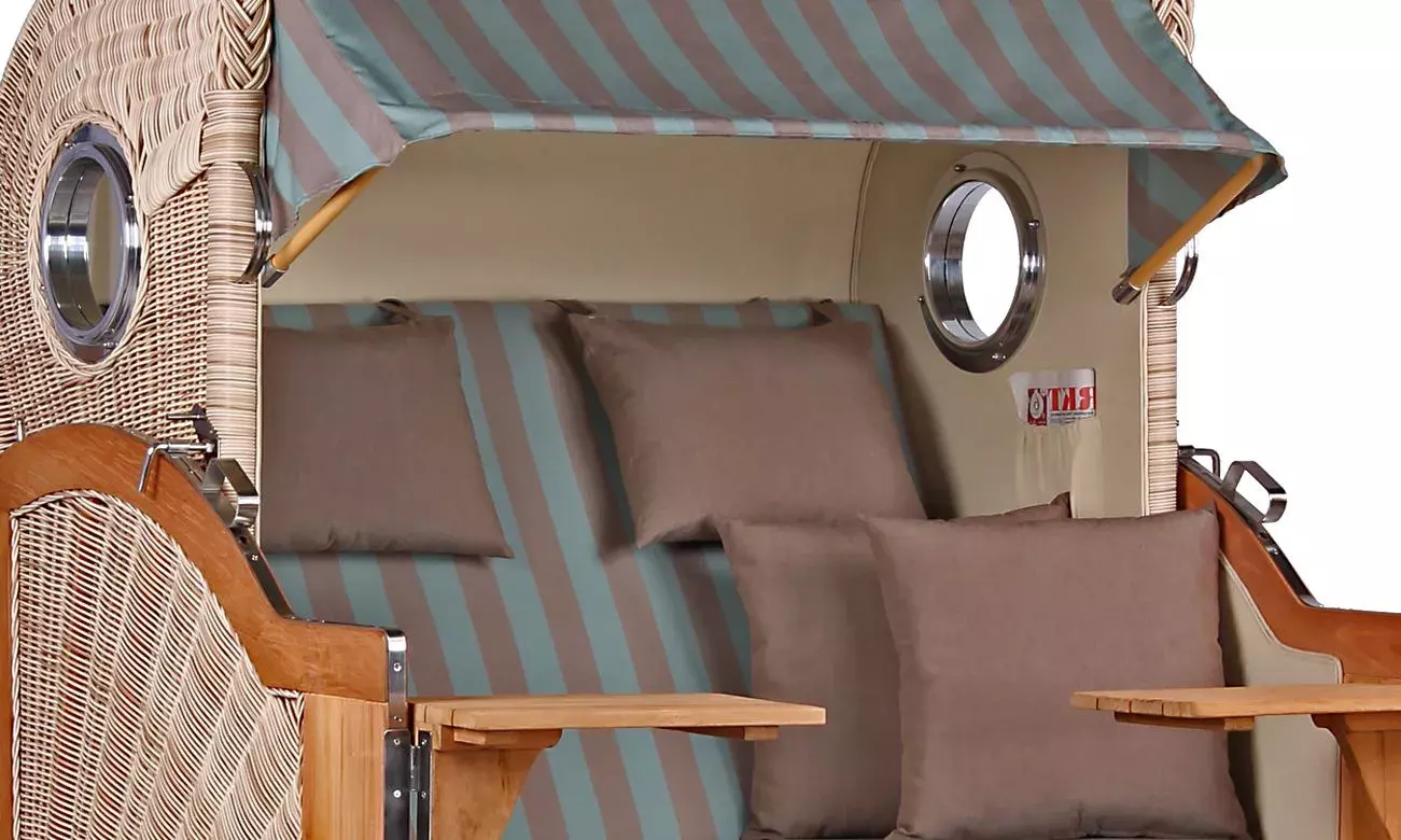 Strandkorb Norderney Teak Bullauge PE Shell Dessin 520 4 Strandkorb Norderney Teak Bullauge PE Shell Dessin 520 – Bild 2