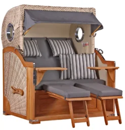 Strandkorb Norderney Teak Bullauge PE Shell Dessin 544