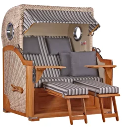 Strandkorb Norderney Teak Bullauge PE Shell Dessin 545