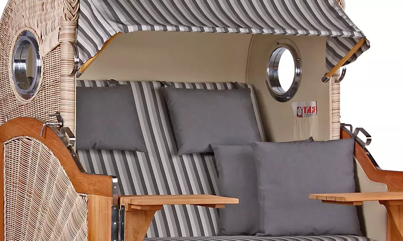 Strandkorb Norderney Teak Bullauge PE Shell Dessin 545 4 Strandkorb Norderney Teak Bullauge PE Shell Dessin 545 – Bild 2