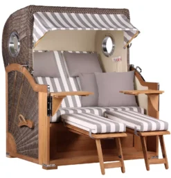 Strandkorb Norderney Teak Bullauge PE Grey Dessin 513