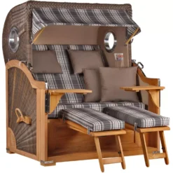 Strandkorb Norderney Teak Bullauge PE Grey Dessin 522