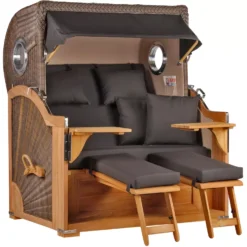 Strandkorb Norderney Teak Bullauge PE Grey Dessin 548