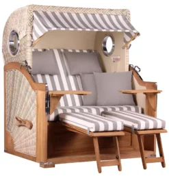 Strandkorb Norderney Teak Bullauge PE Shell Dessin 513