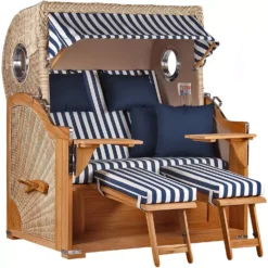 Strandkorb Norderney Teak Bullauge PE Shell Dessin 518
