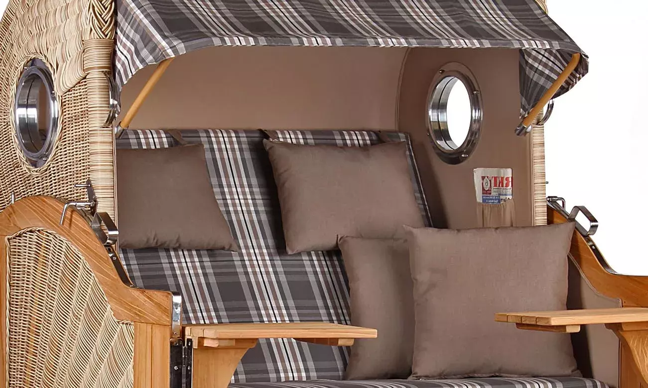 Strandkorb Norderney Teak Bullauge PE Shell Dessin 522 4 Strandkorb Norderney Teak Bullauge PE Shell Dessin 522 – Bild 2