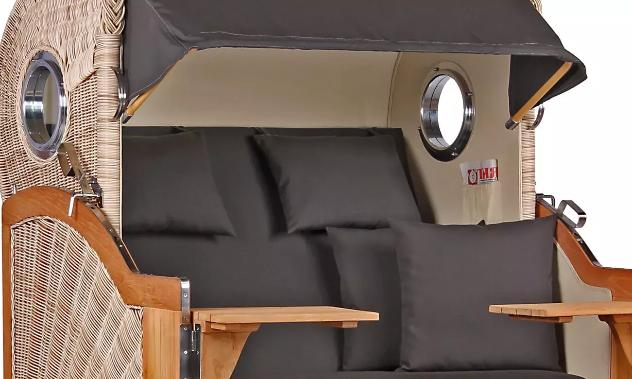 Strandkorb Norderney Teak Bullauge PE Shell Dessin 548 4 Strandkorb Norderney Teak Bullauge PE Shell Dessin 548 – Bild 2