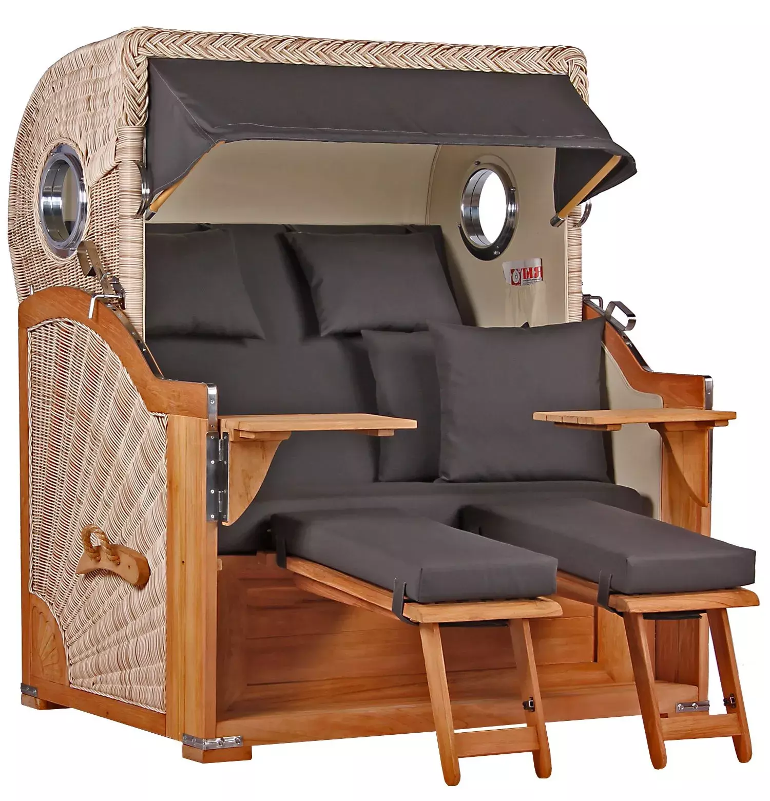 Strandkorb Norderney Teak Bullauge PE Shell Dessin 548 3 Strandkorb Norderney Teak Bullauge PE Shell Dessin 548