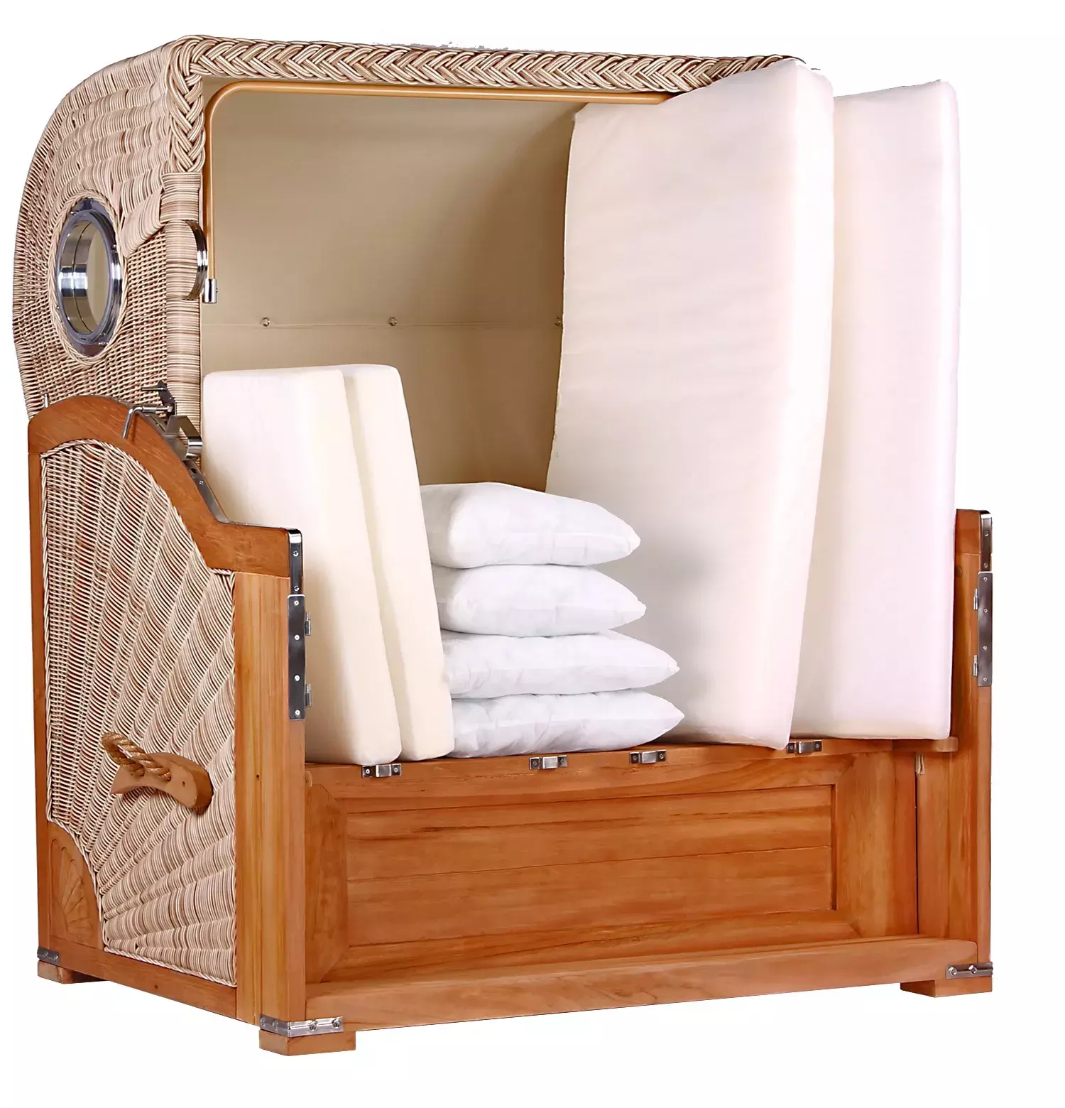 Strandkorb Norderney Teak Bullauge PE Shell Dessin 506 9 Strandkorb Norderney Teak Bullauge PE Shell Dessin 506 – Bild 7