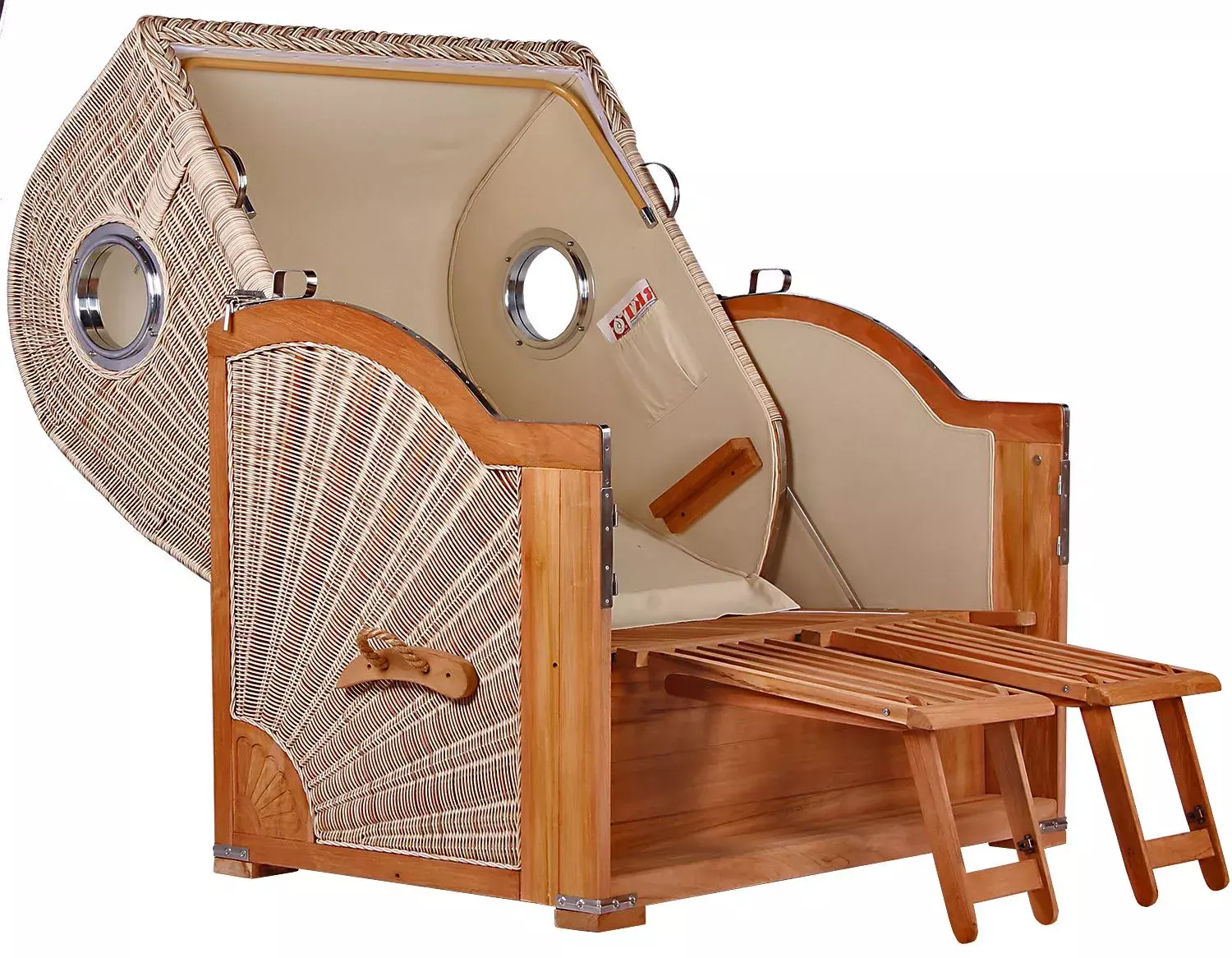 Strandkorb Norderney Teak Bullauge PE Shell Dessin 513 11 Strandkorb Norderney Teak Bullauge PE Shell Dessin 513 – Bild 9