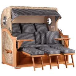 Strandkorb Norderney XXL Teak Bullauge PE Shell Dessin 500