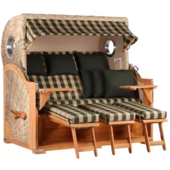 Strandkorb Norderney XXL Teak Bullauge PE Shell Dessin 506