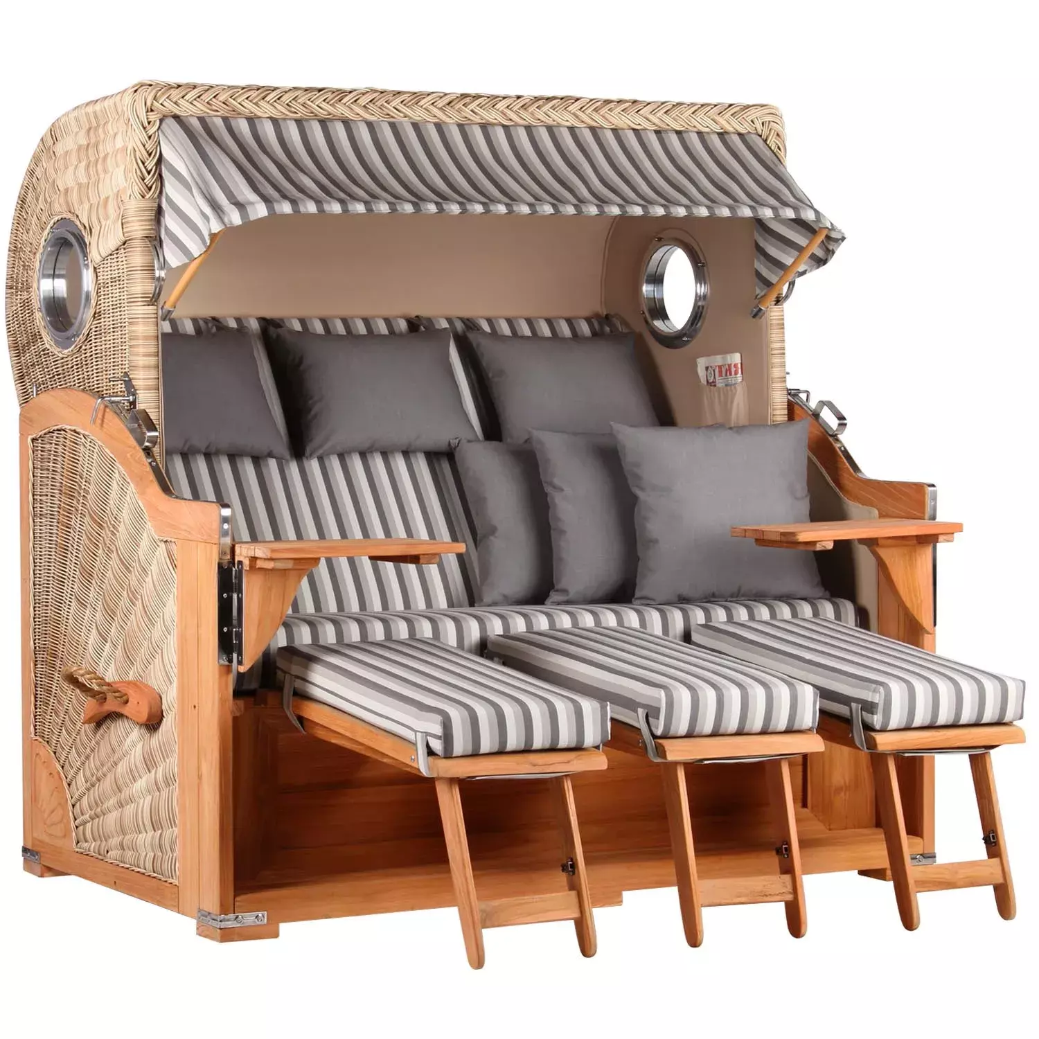 Strandkorb Norderney XXL Teak Bullauge PE Shell Dessin 545 3 Strandkorb Norderney XXL Teak Bullauge PE Shell Dessin 545