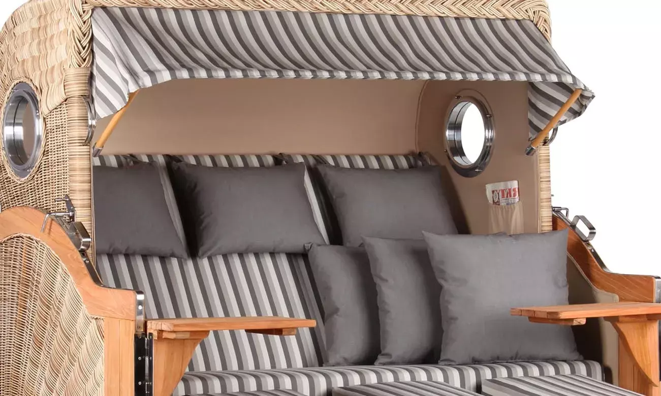 Strandkorb Norderney XXL Teak Bullauge PE Shell Dessin 545 4 Strandkorb Norderney XXL Teak Bullauge PE Shell Dessin 545 – Bild 2