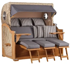 Strandkorb Norderney XXL Teak Bullauge PE Shell Dessin 544