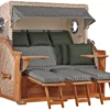 Strandkorb Norderney XXL Teak Bullauge PE Shell Dessin 504
