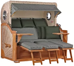 Strandkorb Norderney XXL Teak Bullauge PE Shell Dessin 504