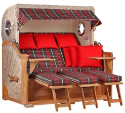 Strandkorb Norderney XXL Teak Bullauge PE Shell Dessin 529