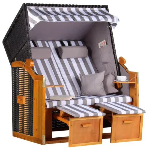 Strandkorb Baltic PE Schwarz Dessin Grau Weiss -Schemel Shop strandkorb ostsee pe schwarz grau weiss 02400