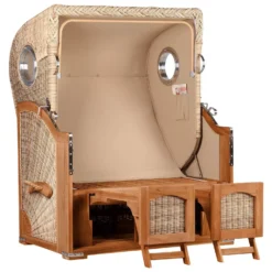 Strandkorb Amrum Teak PE Shell Dessin 522 -Schemel Shop strandkorn amrum teak shell gestell 1